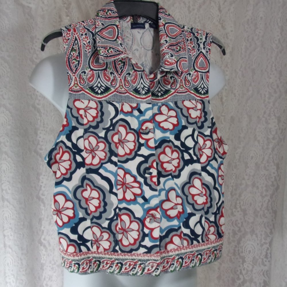 Sleeveless Jean Jacket Vest Red White & Blue Size L